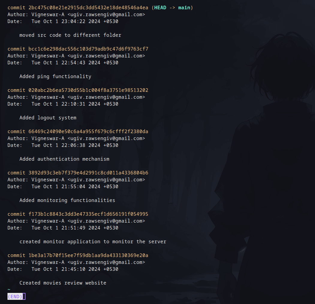 Movie Review App Git Log