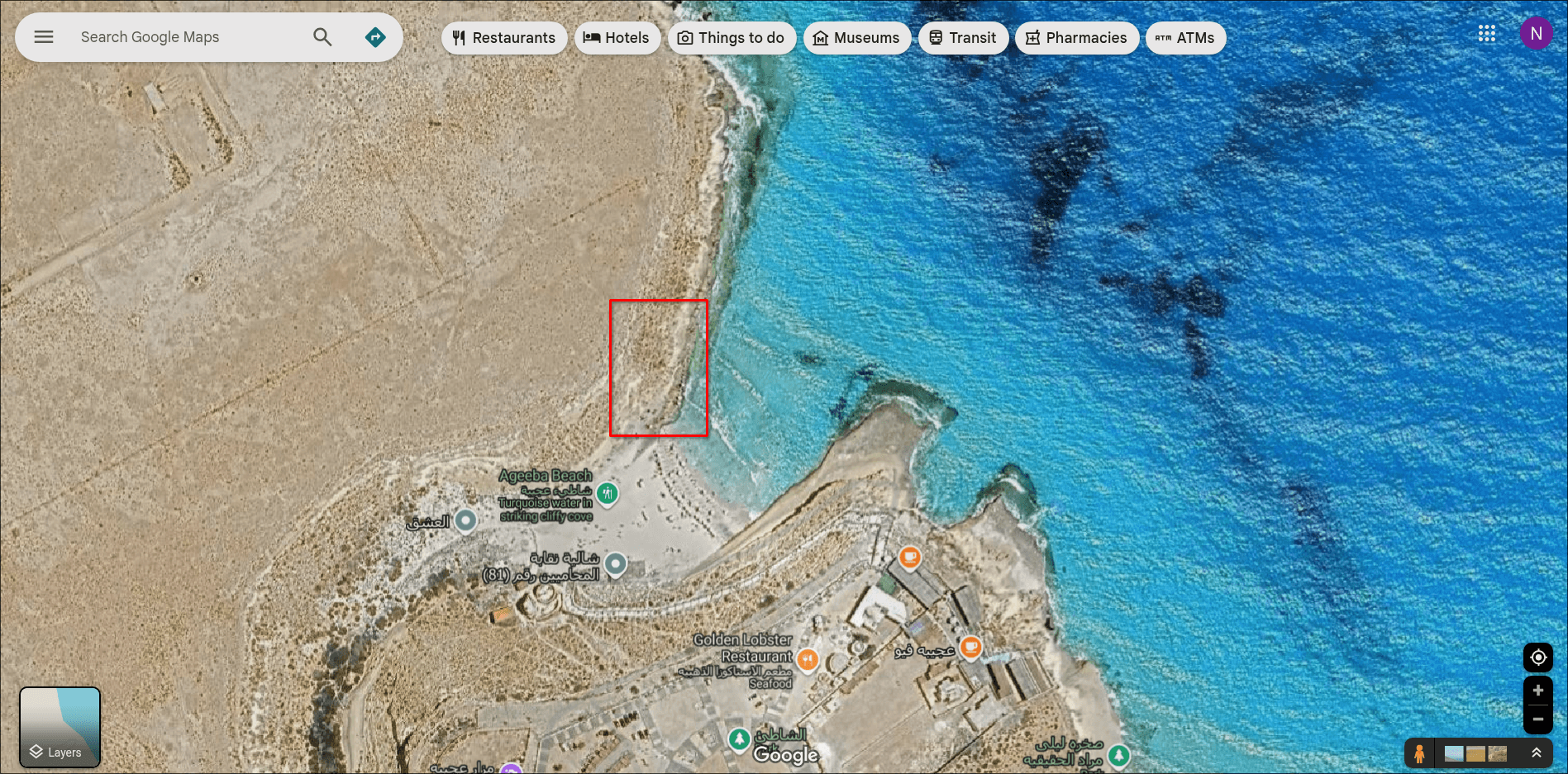 Agiba Beach Map Zoom